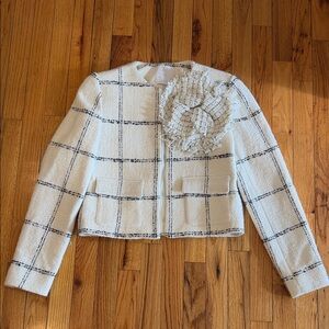 Mango Plaid Jacket with Floral Appliqué